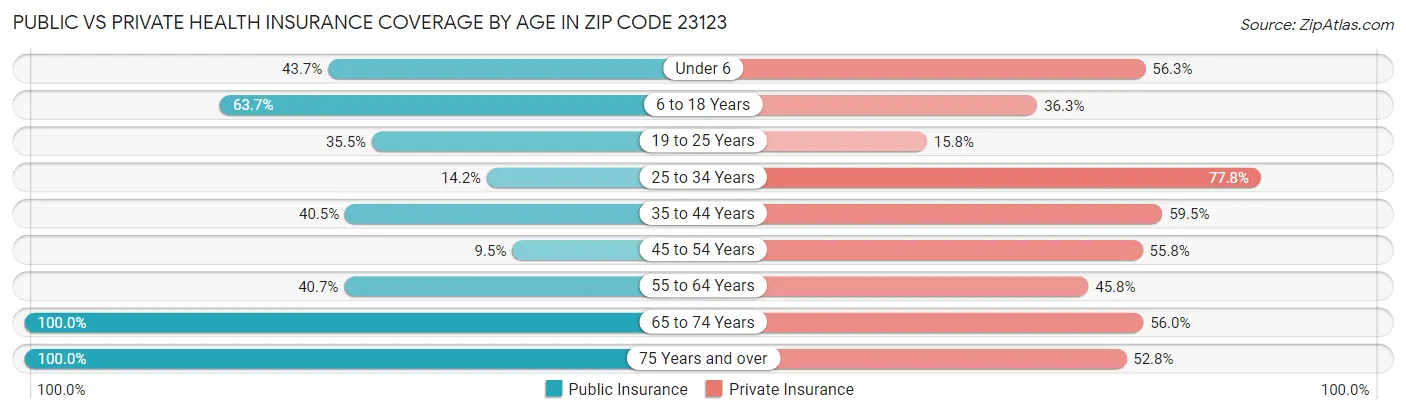 Public vs Private Health Insurance Coverage by Age in Zip Code 23123