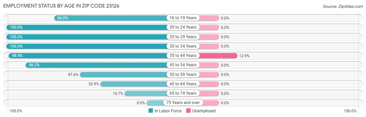 Employment Status by Age in Zip Code 23126
