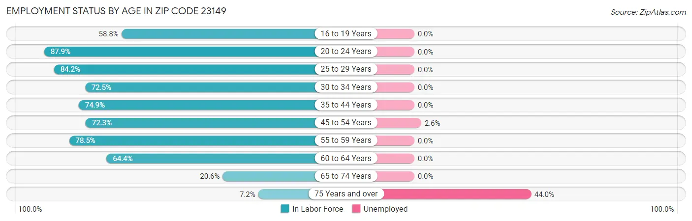 Employment Status by Age in Zip Code 23149