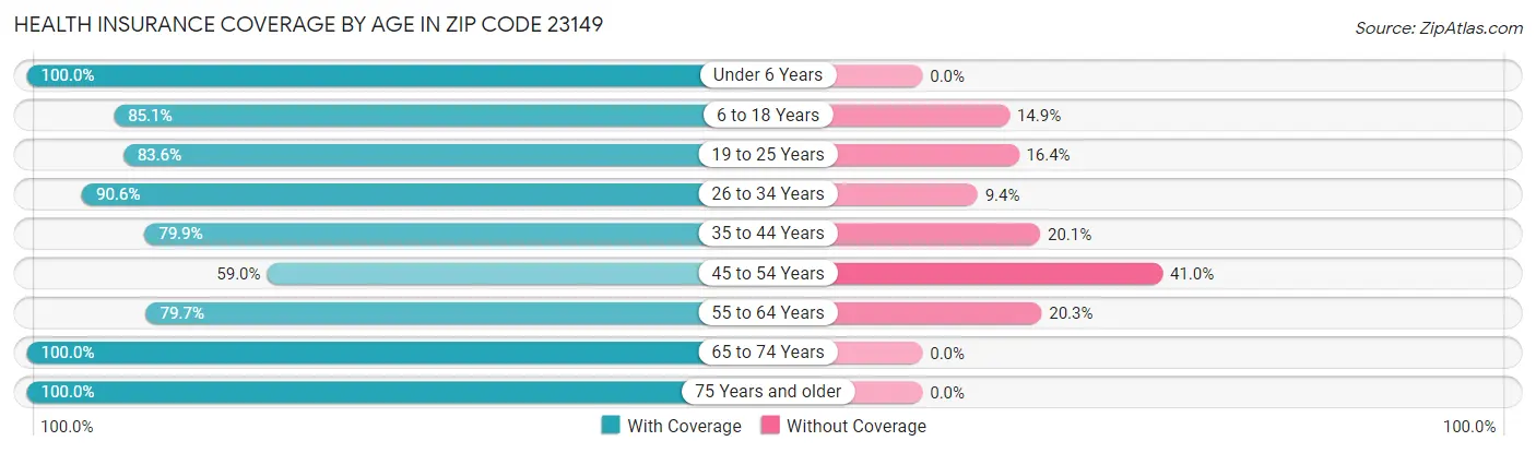 Health Insurance Coverage by Age in Zip Code 23149
