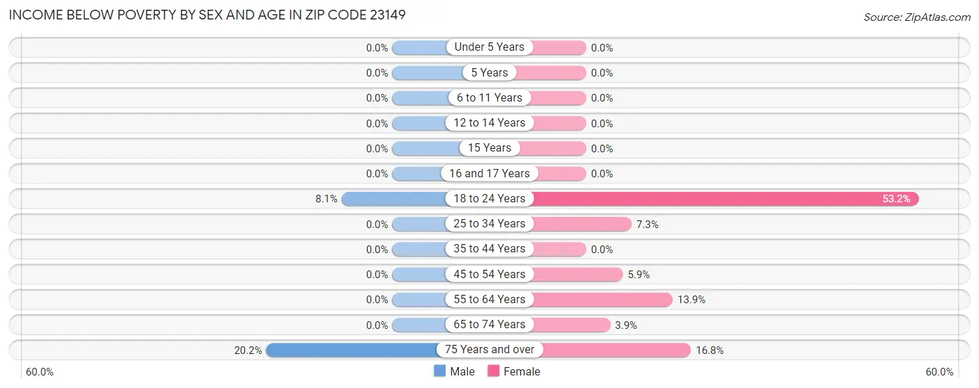 Income Below Poverty by Sex and Age in Zip Code 23149