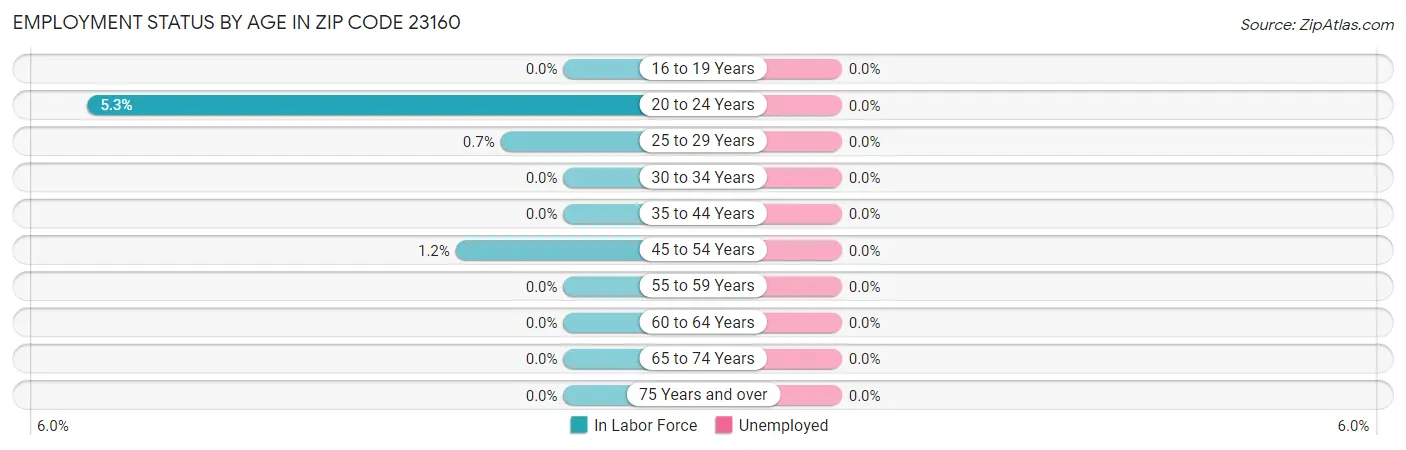 Employment Status by Age in Zip Code 23160