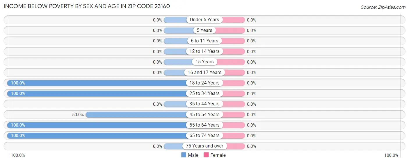 Income Below Poverty by Sex and Age in Zip Code 23160