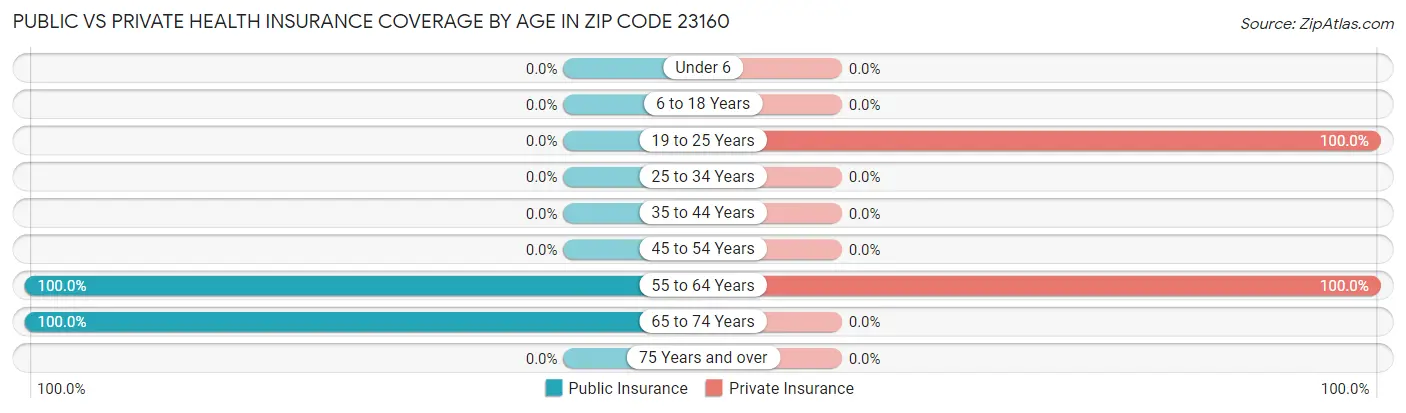 Public vs Private Health Insurance Coverage by Age in Zip Code 23160