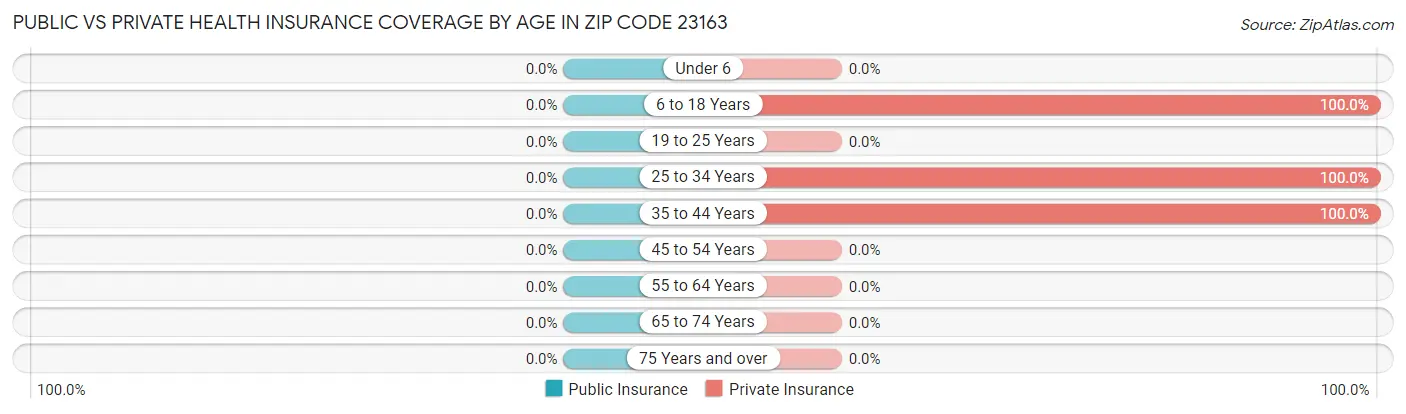 Public vs Private Health Insurance Coverage by Age in Zip Code 23163