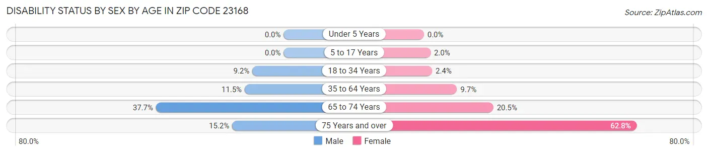 Disability Status by Sex by Age in Zip Code 23168