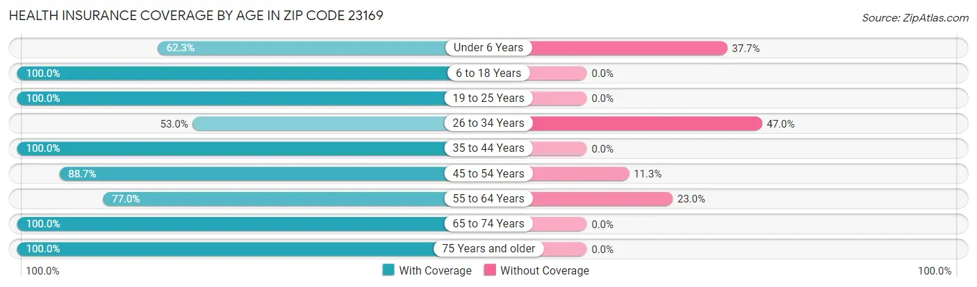 Health Insurance Coverage by Age in Zip Code 23169