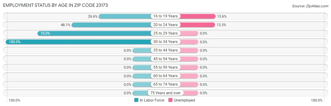 Employment Status by Age in Zip Code 23173