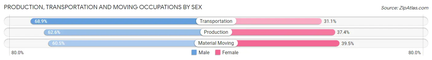 Production, Transportation and Moving Occupations by Sex in Zip Code 23188