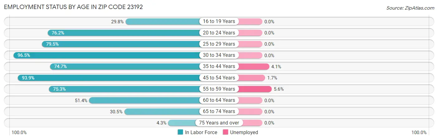 Employment Status by Age in Zip Code 23192