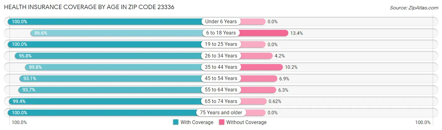 Health Insurance Coverage by Age in Zip Code 23336