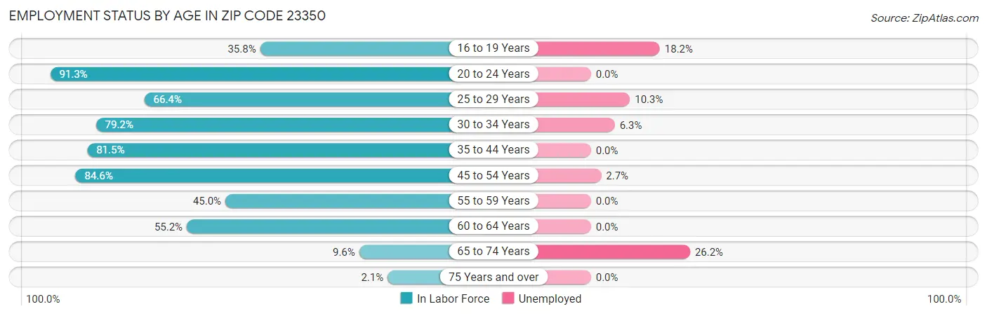 Employment Status by Age in Zip Code 23350