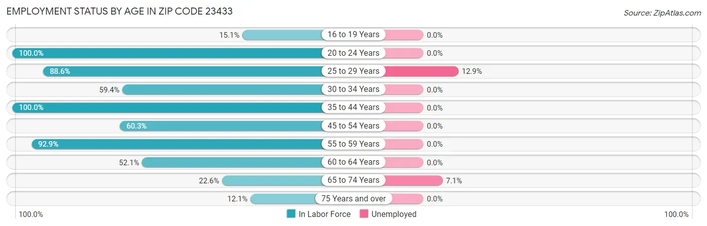Employment Status by Age in Zip Code 23433