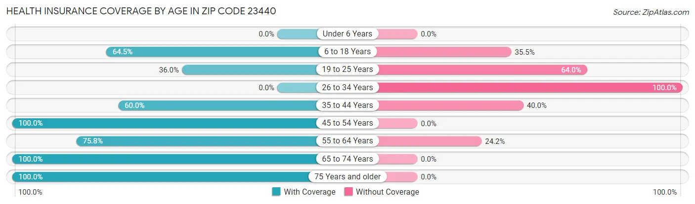 Health Insurance Coverage by Age in Zip Code 23440