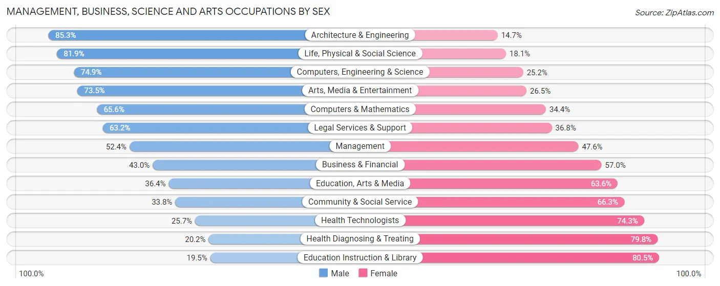 Management, Business, Science and Arts Occupations by Sex in Zip Code 23453