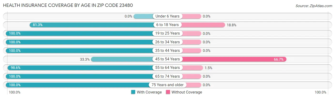 Health Insurance Coverage by Age in Zip Code 23480