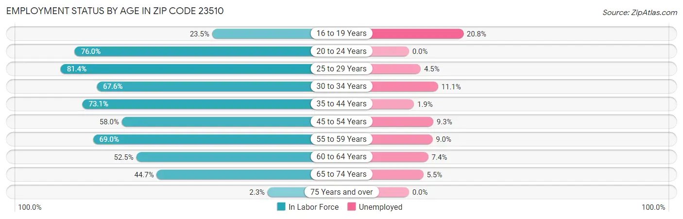 Employment Status by Age in Zip Code 23510
