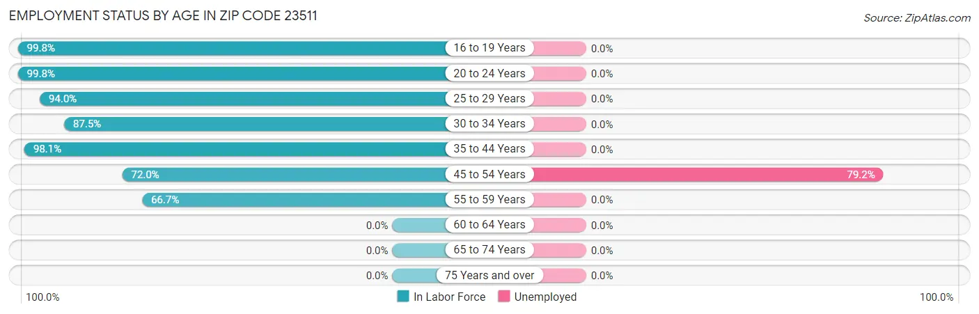 Employment Status by Age in Zip Code 23511