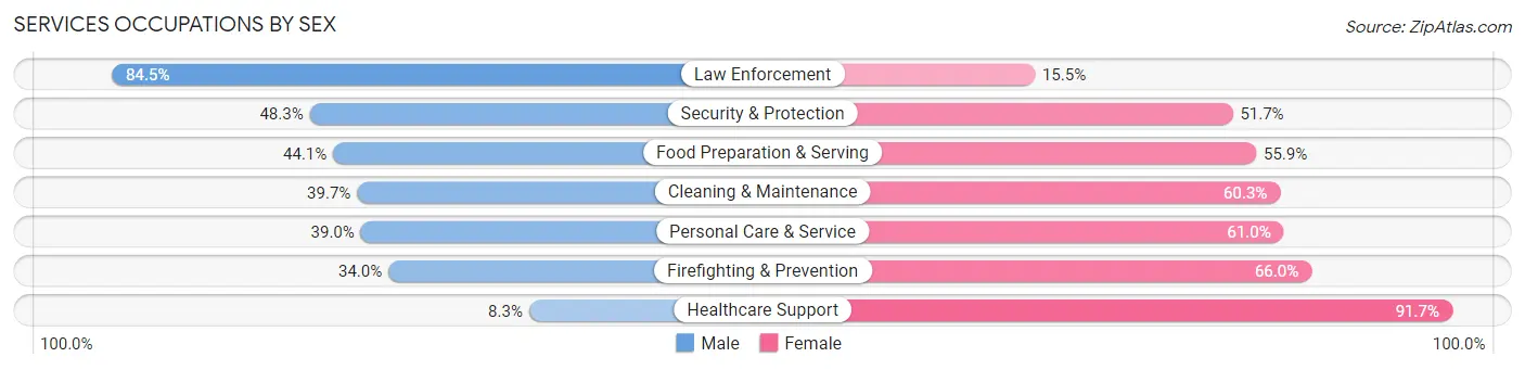 Services Occupations by Sex in Zip Code 23608