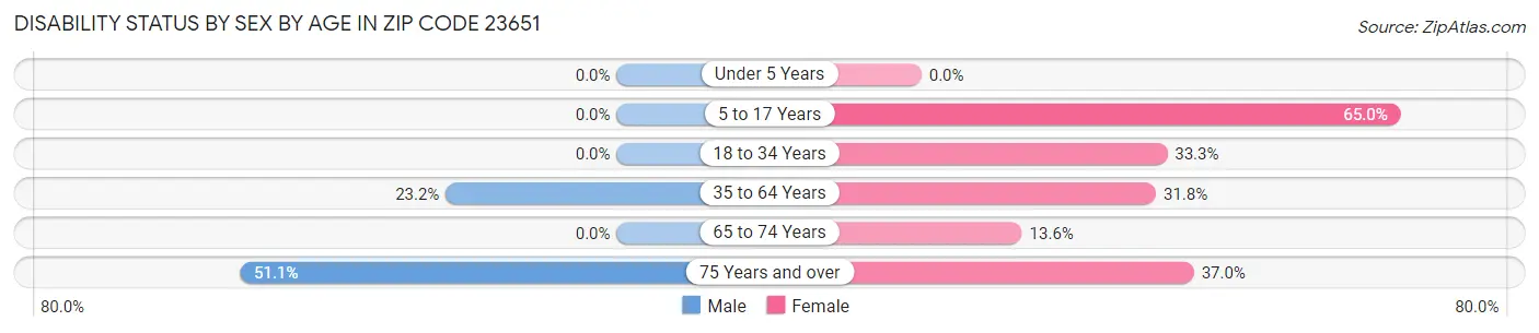 Disability Status by Sex by Age in Zip Code 23651