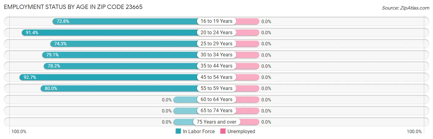 Employment Status by Age in Zip Code 23665
