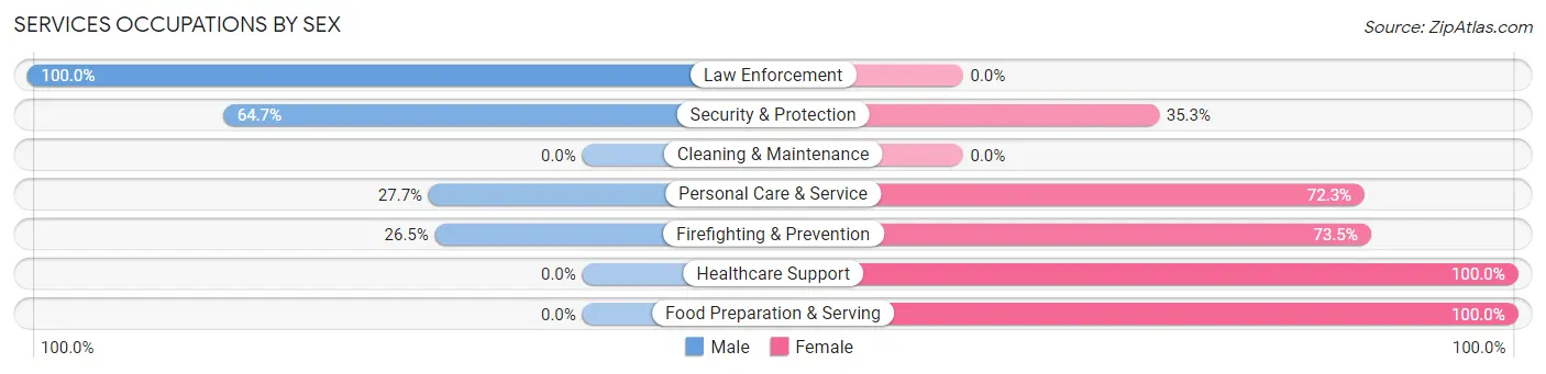 Services Occupations by Sex in Zip Code 23665