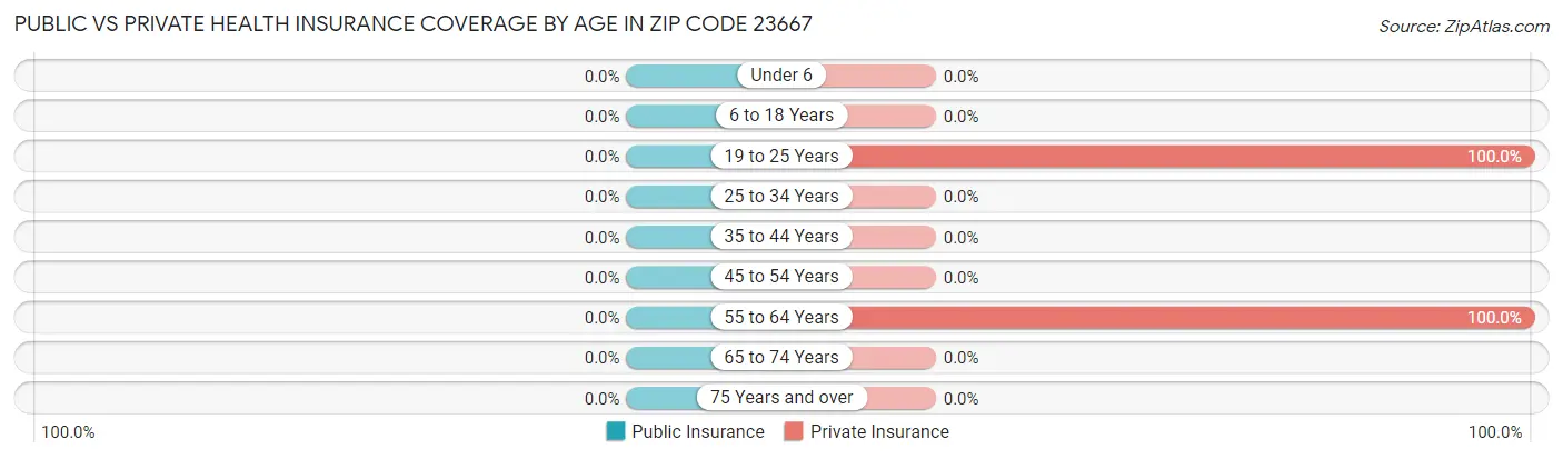 Public vs Private Health Insurance Coverage by Age in Zip Code 23667
