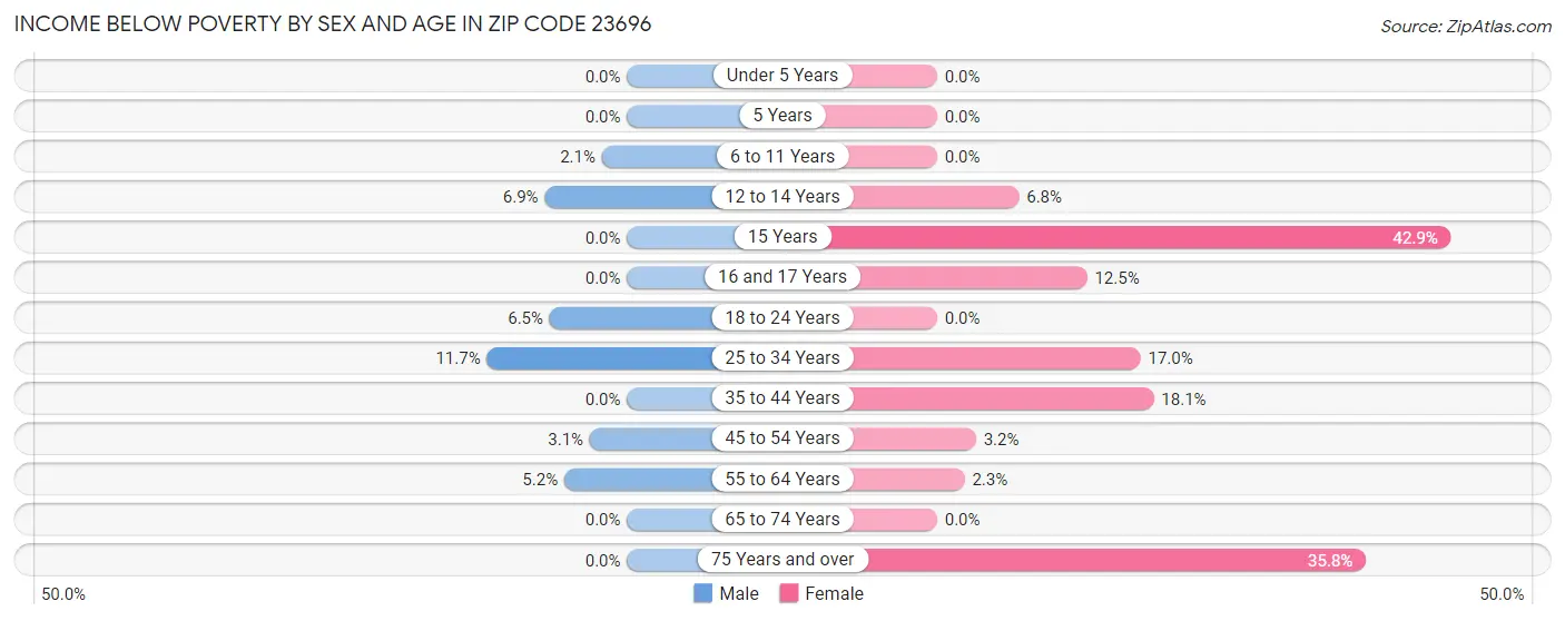 Income Below Poverty by Sex and Age in Zip Code 23696