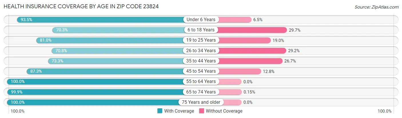 Health Insurance Coverage by Age in Zip Code 23824