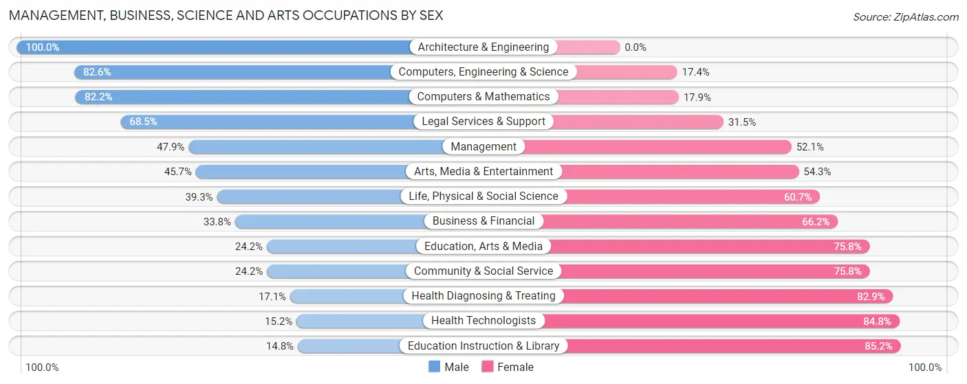 Management, Business, Science and Arts Occupations by Sex in Zip Code 23832