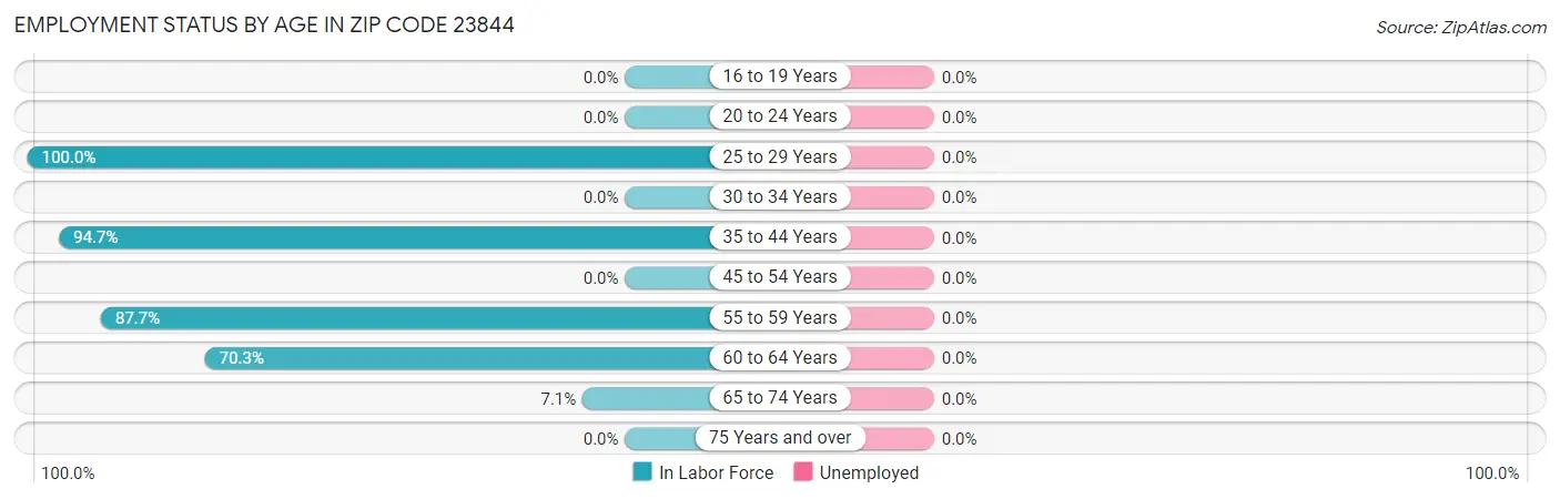 Employment Status by Age in Zip Code 23844