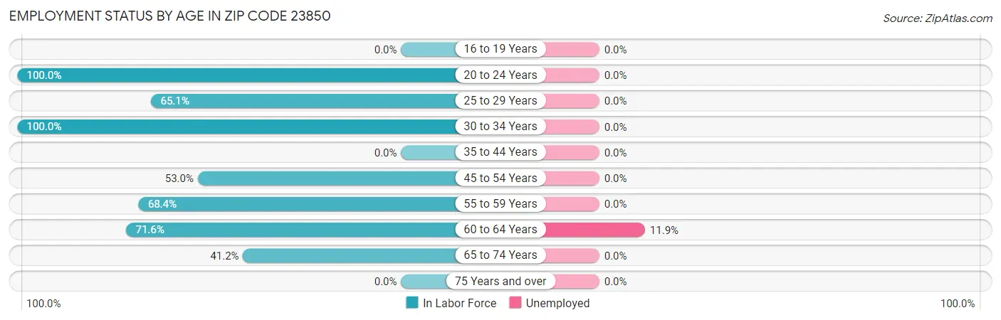 Employment Status by Age in Zip Code 23850