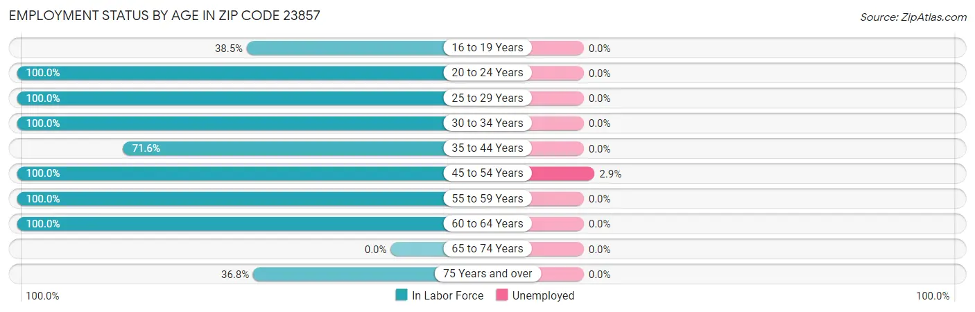 Employment Status by Age in Zip Code 23857