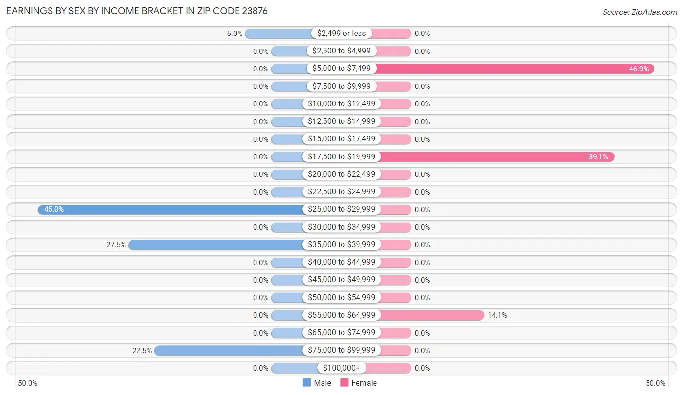 Earnings by Sex by Income Bracket in Zip Code 23876