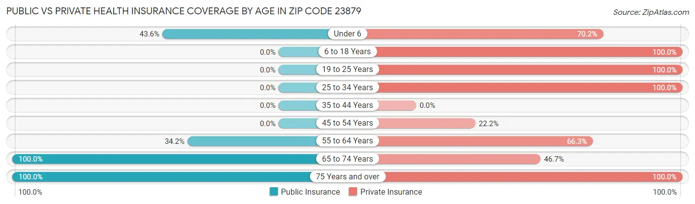 Public vs Private Health Insurance Coverage by Age in Zip Code 23879