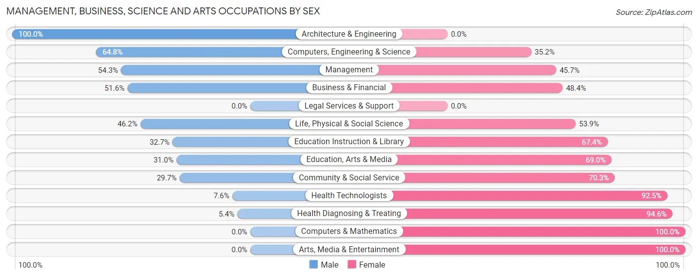 Management, Business, Science and Arts Occupations by Sex in Zip Code 23890