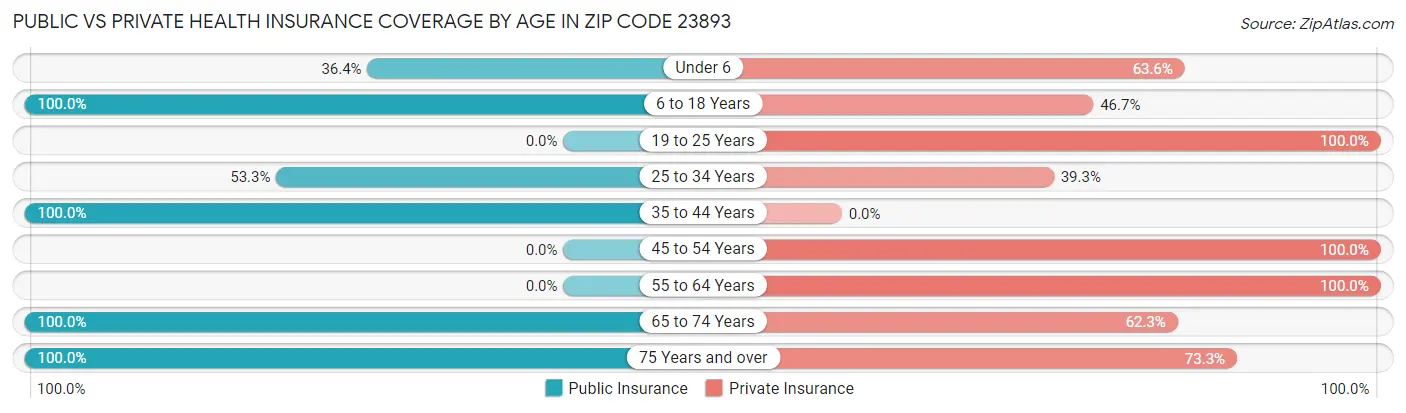 Public vs Private Health Insurance Coverage by Age in Zip Code 23893