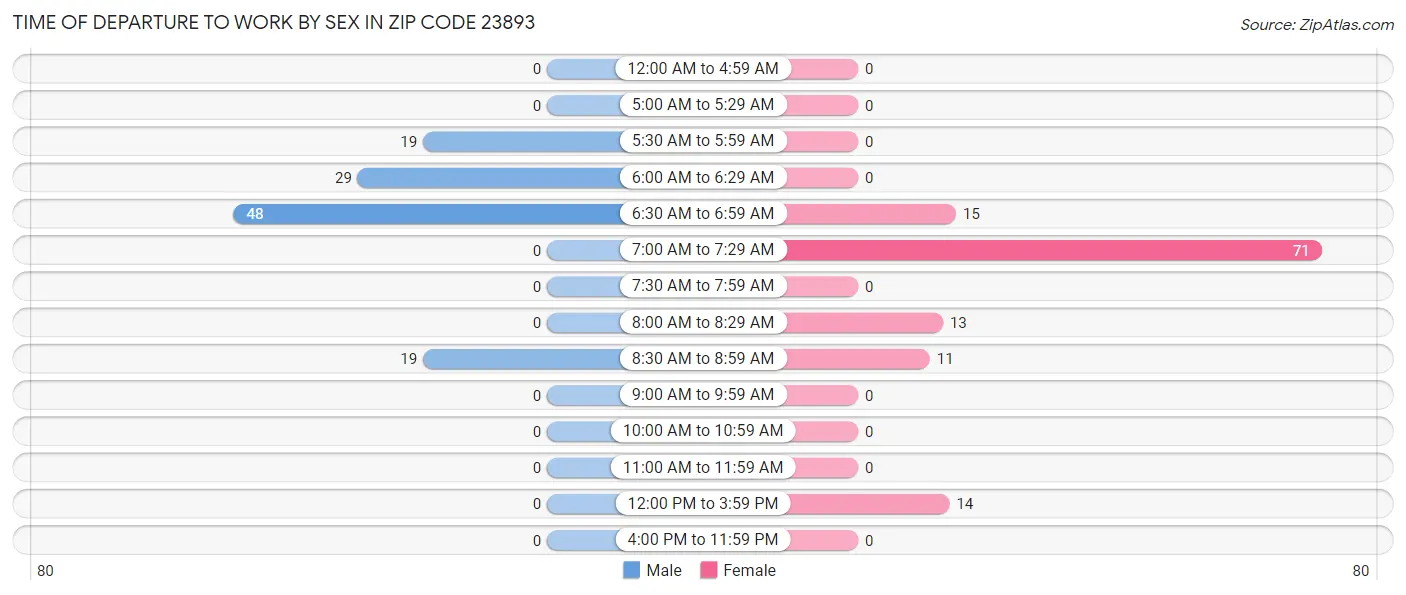 Time of Departure to Work by Sex in Zip Code 23893