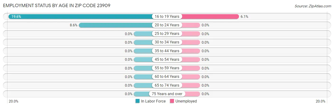 Employment Status by Age in Zip Code 23909