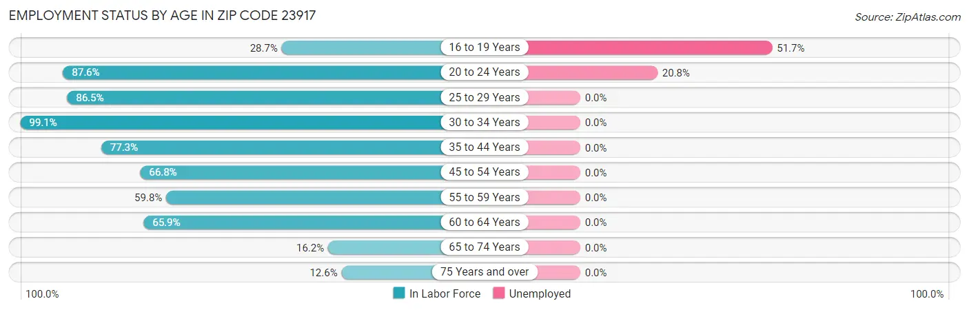 Employment Status by Age in Zip Code 23917