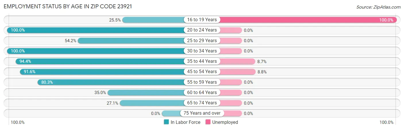 Employment Status by Age in Zip Code 23921