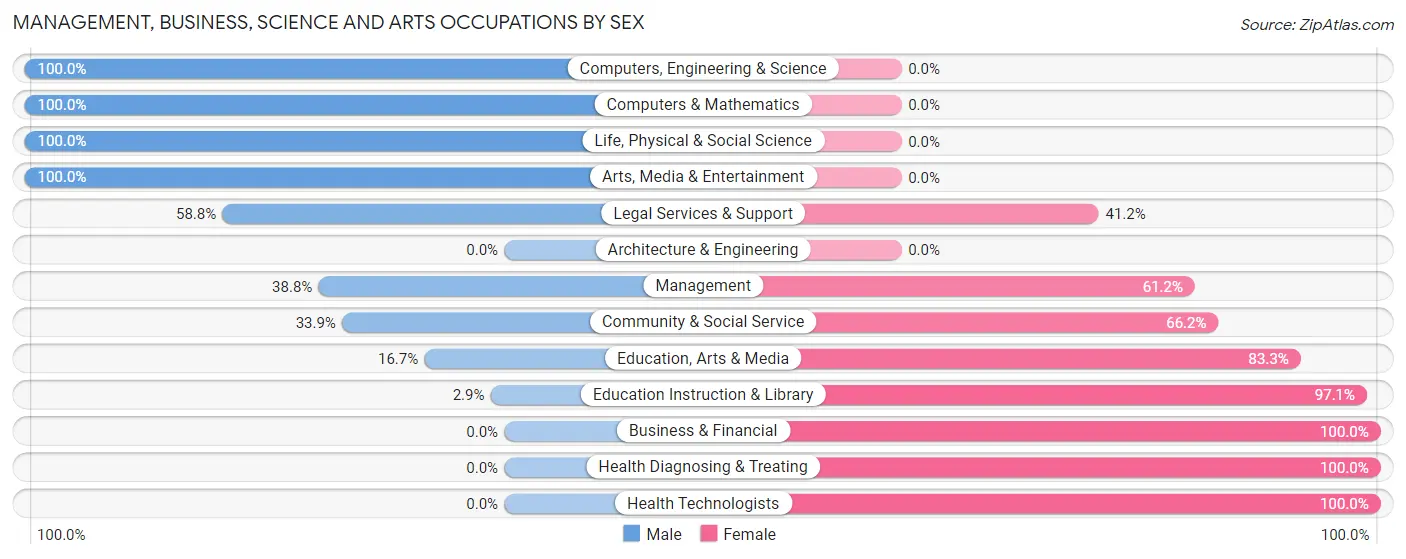 Management, Business, Science and Arts Occupations by Sex in Zip Code 23923