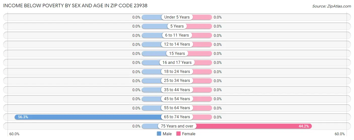 Income Below Poverty by Sex and Age in Zip Code 23938