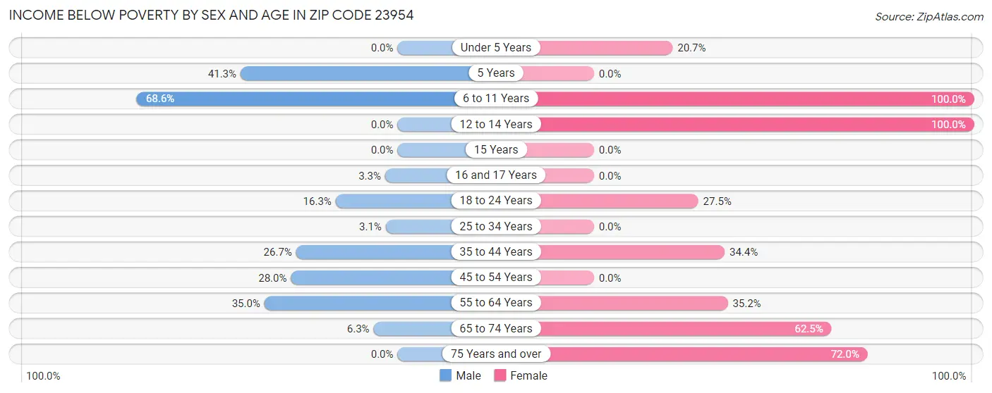 Income Below Poverty by Sex and Age in Zip Code 23954