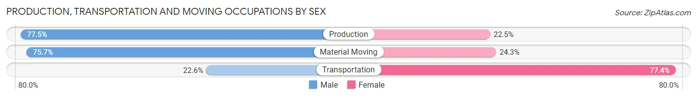 Production, Transportation and Moving Occupations by Sex in Zip Code 24013
