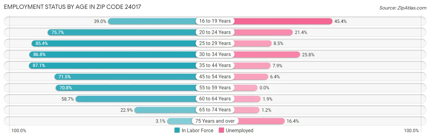 Employment Status by Age in Zip Code 24017