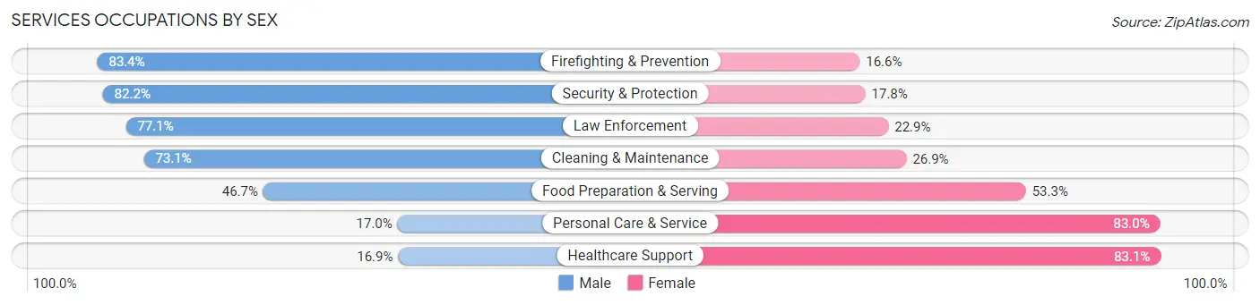 Services Occupations by Sex in Zip Code 24018