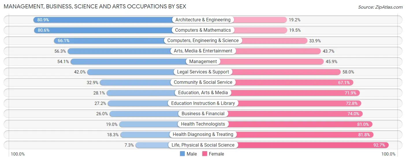Management, Business, Science and Arts Occupations by Sex in Zip Code 24019