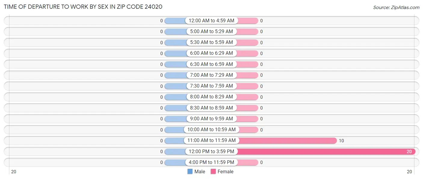 Time of Departure to Work by Sex in Zip Code 24020