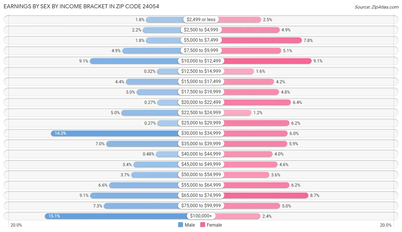 Earnings by Sex by Income Bracket in Zip Code 24054